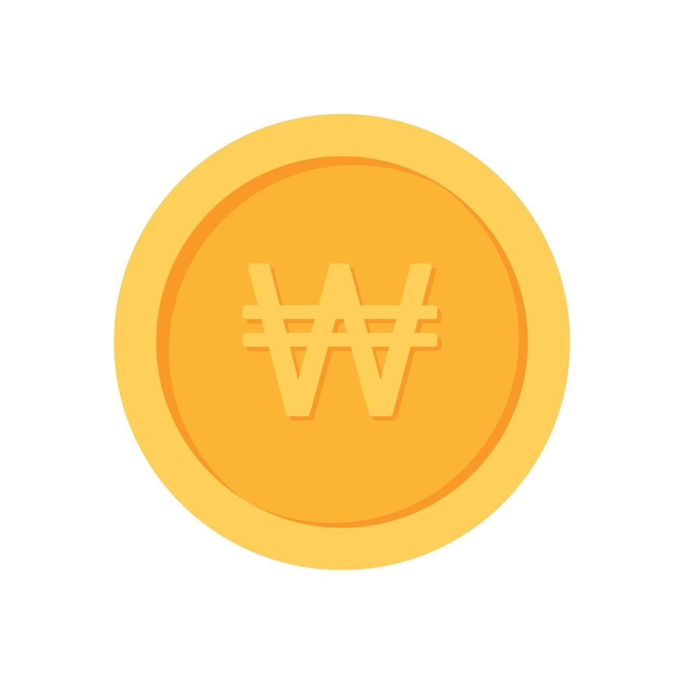 South Korean Won Gold currency coin flat icon design illustrations vector