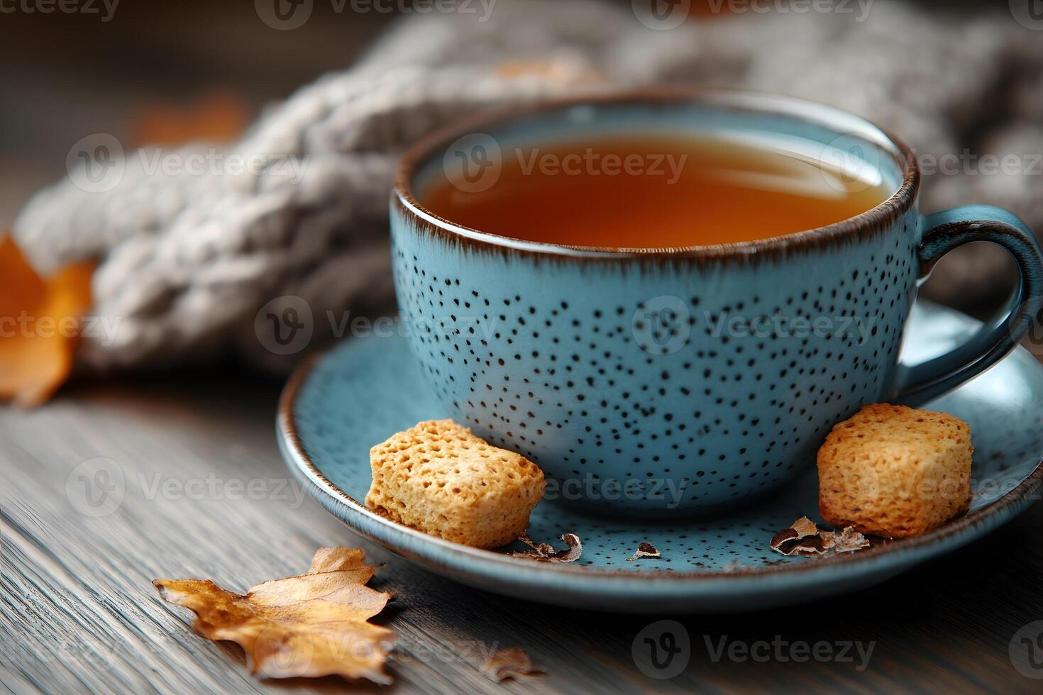 Cozy Autumn Tea with Cookies on Rustic Wooden Table - Warm Fall Comfort photo