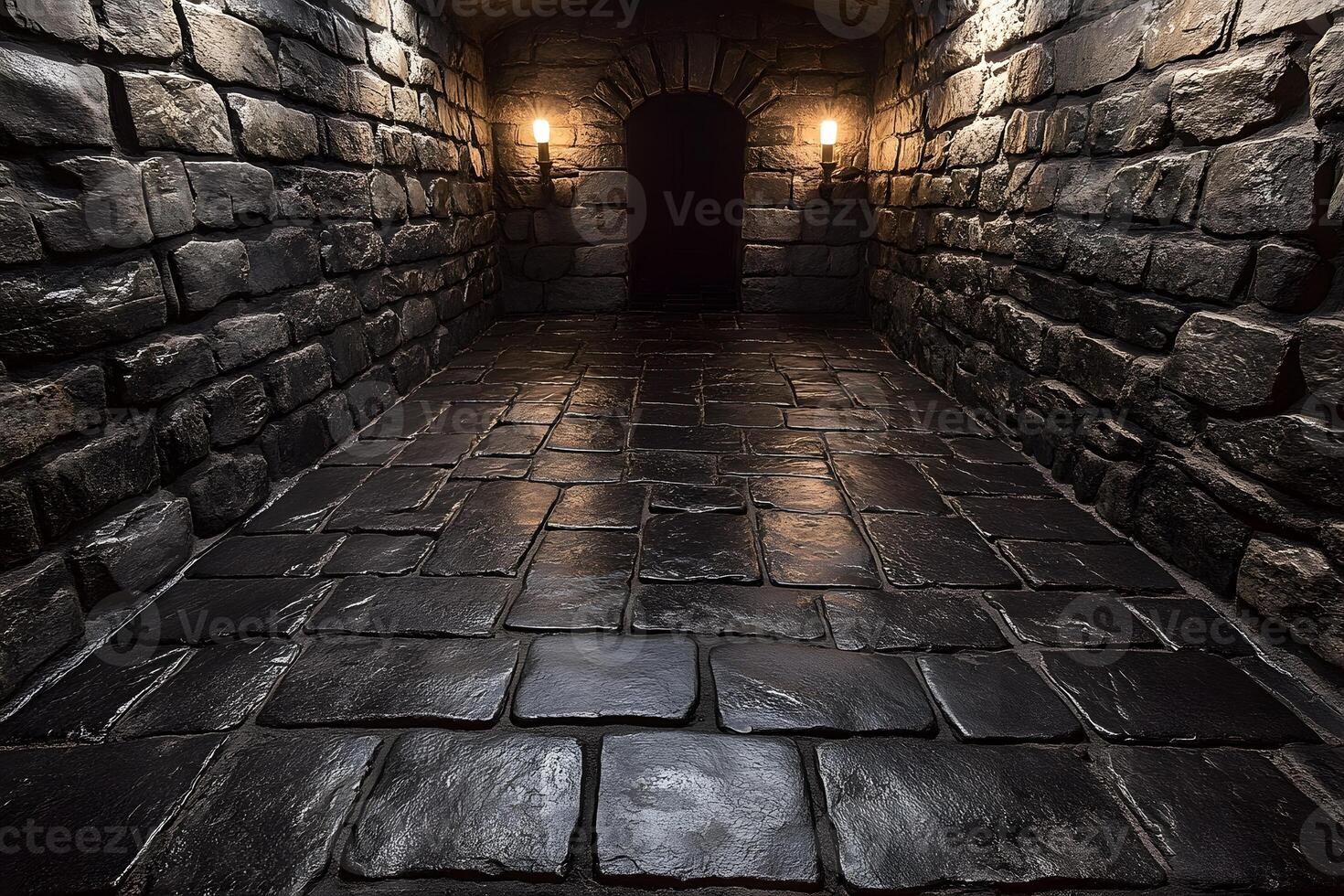 Mystical Stone Corridor with Dim Lighting for Fantasy and Adventure Themes photo