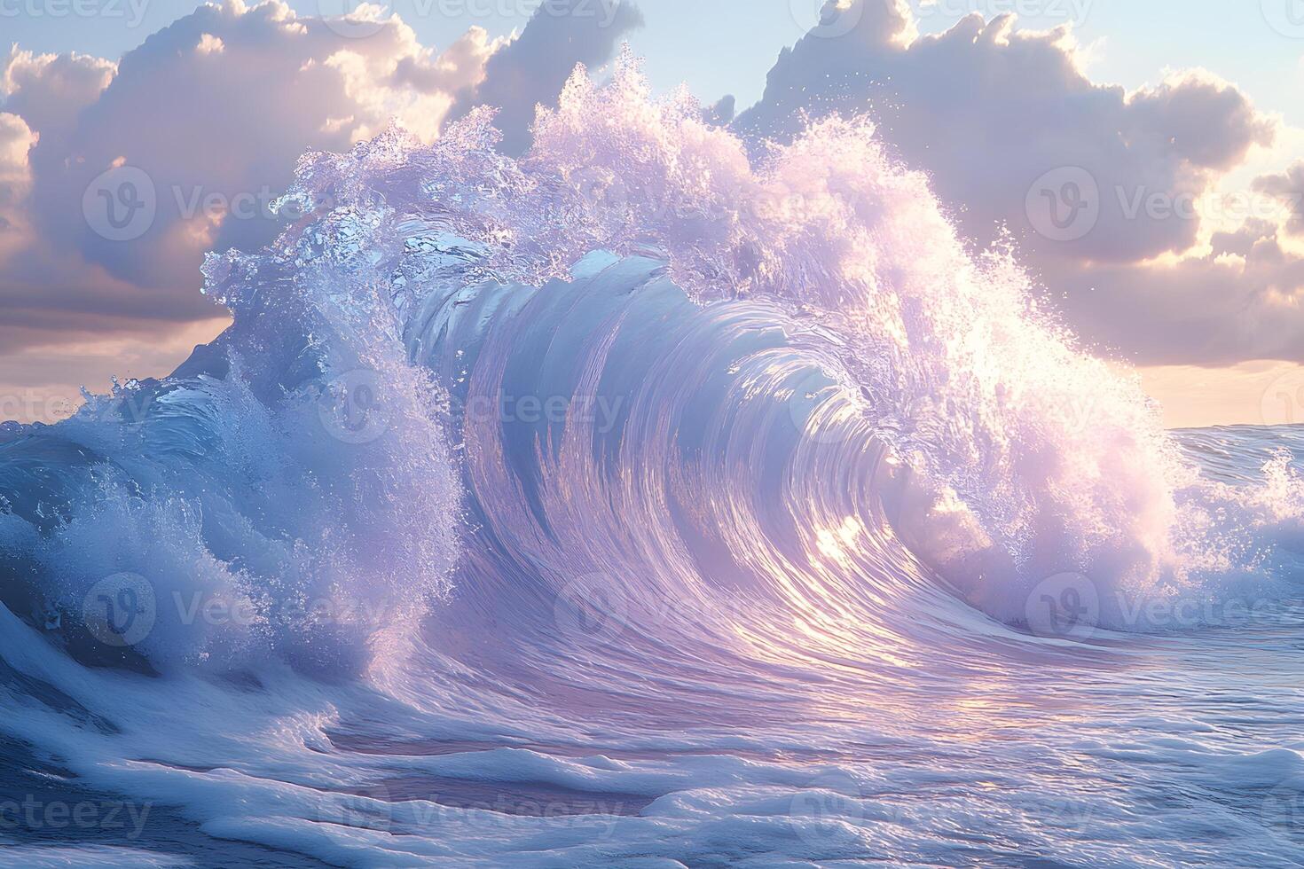 Majestic Ocean Wave at Sunset with Dramatic Clouds for Nautical Decor and Inspiration photo