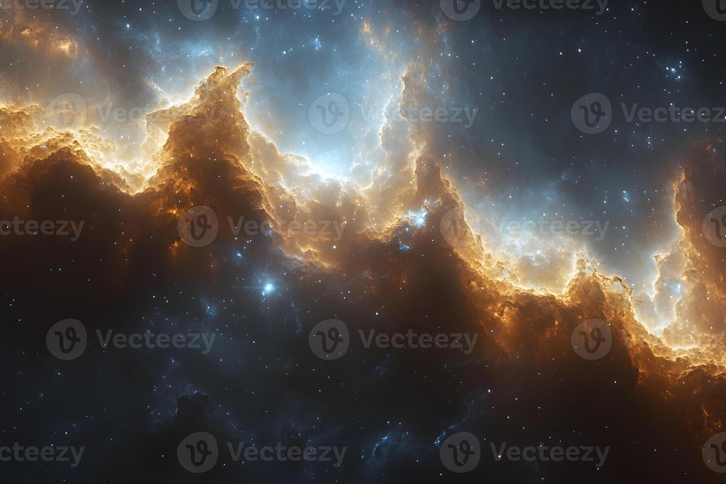 Mystical Cosmic Nebula with Galactic Clouds and Twinkling Stars in Deep Space photo