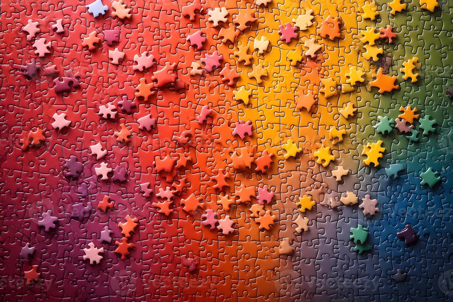 Colorful Rainbow Puzzle Pieces Arranged in Gradient Pattern for Creativity and Brain Teasers photo