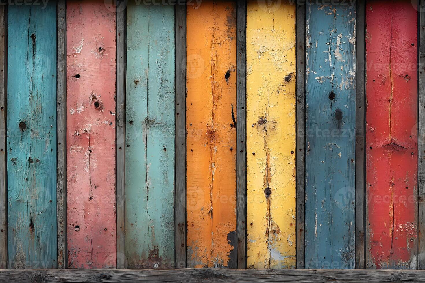 Vibrant Weathered Wooden Planks for Rustic and Colorful Design Backgrounds photo