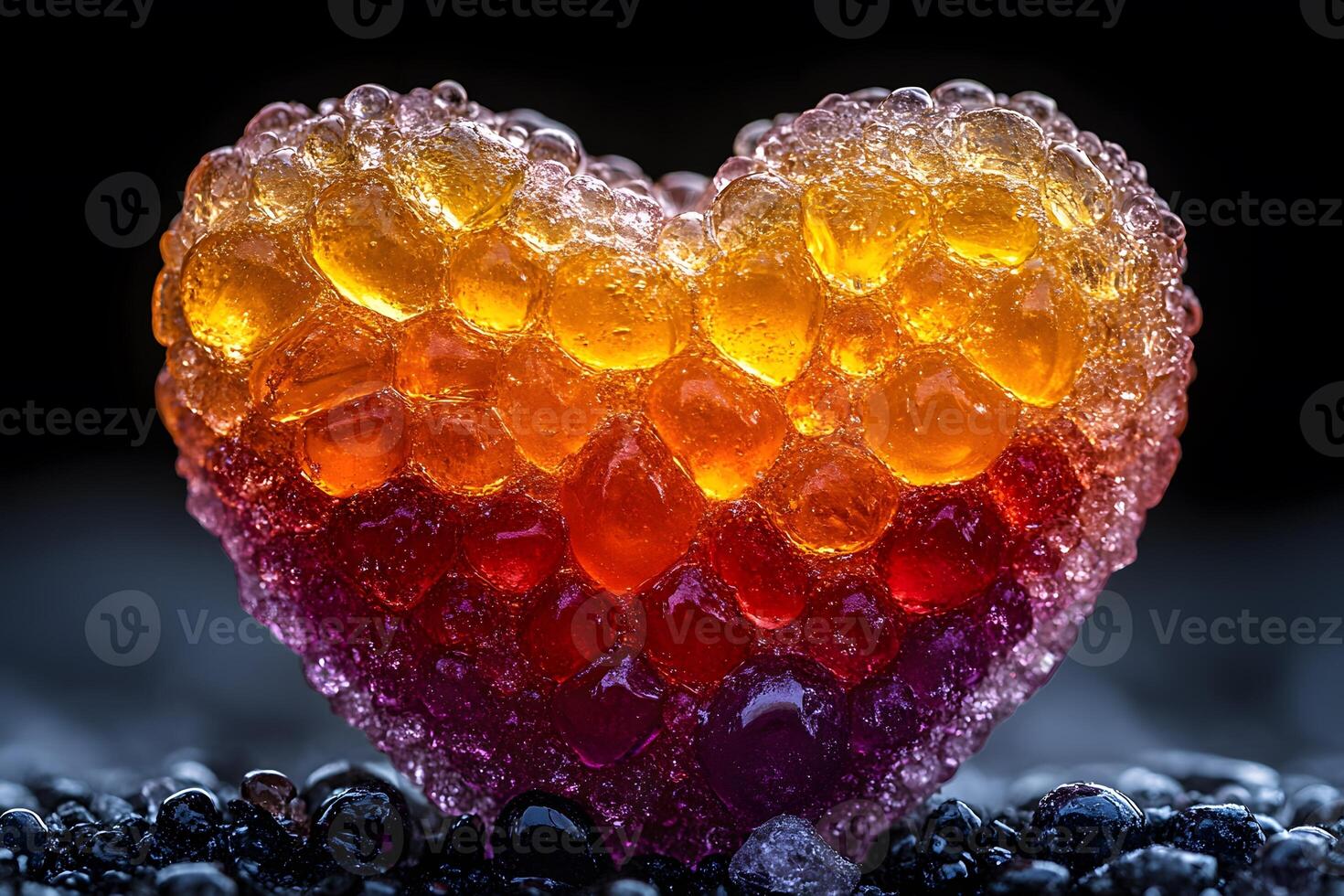 Vibrant Heart-Shaped Gummy Candy in Bubbles - Perfect for Sweet-Themed Designs or Valentine's photo