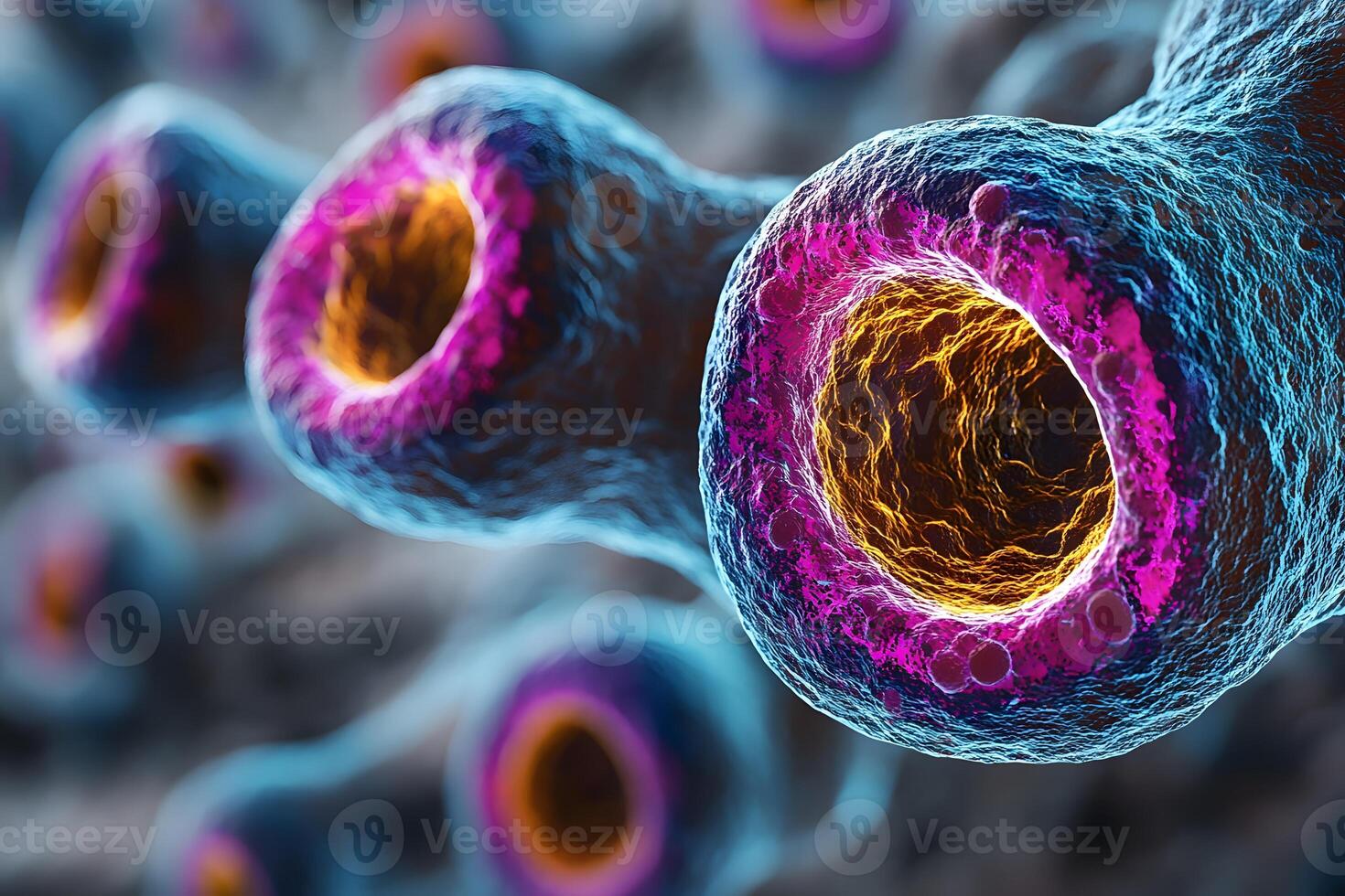 Microscopic View of Nerve Cells with Vibrant Neural Activity photo