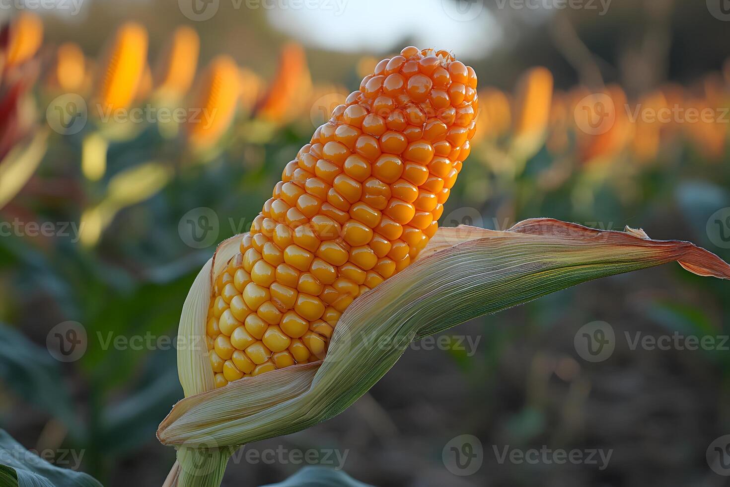 Ripe Corn in Field at Sunset - Agricultural Harvest and Nature Concept photo