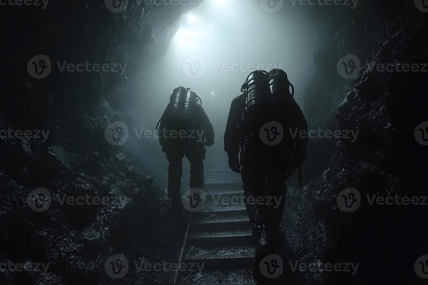 Mysterious Cave Exploration by Adventurous Scuba Divers photo