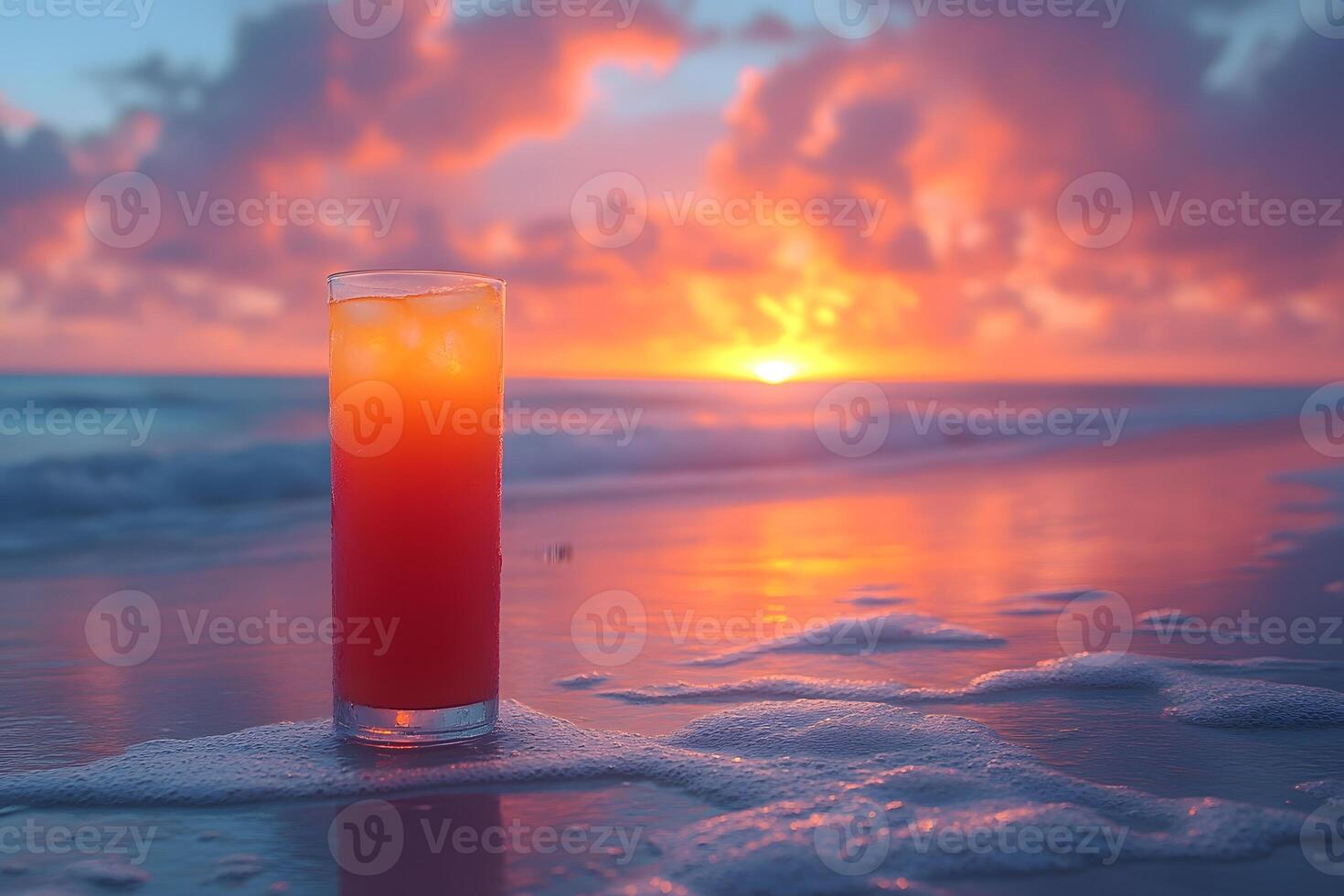 Tropical Sunset Drink on Beach Summer Relaxation and Vacation Vibes photo