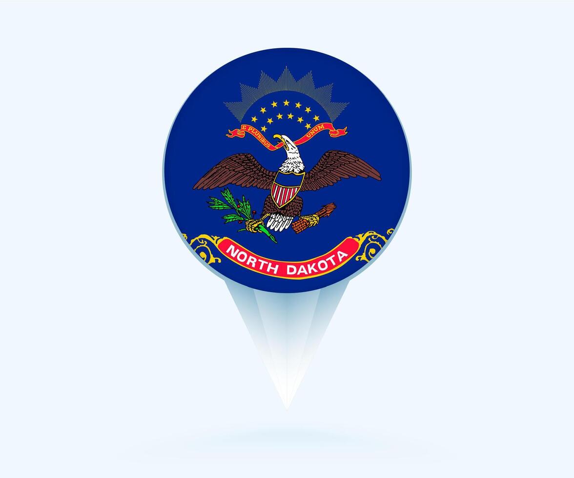 Map pointer with flag of North Dakota. vector