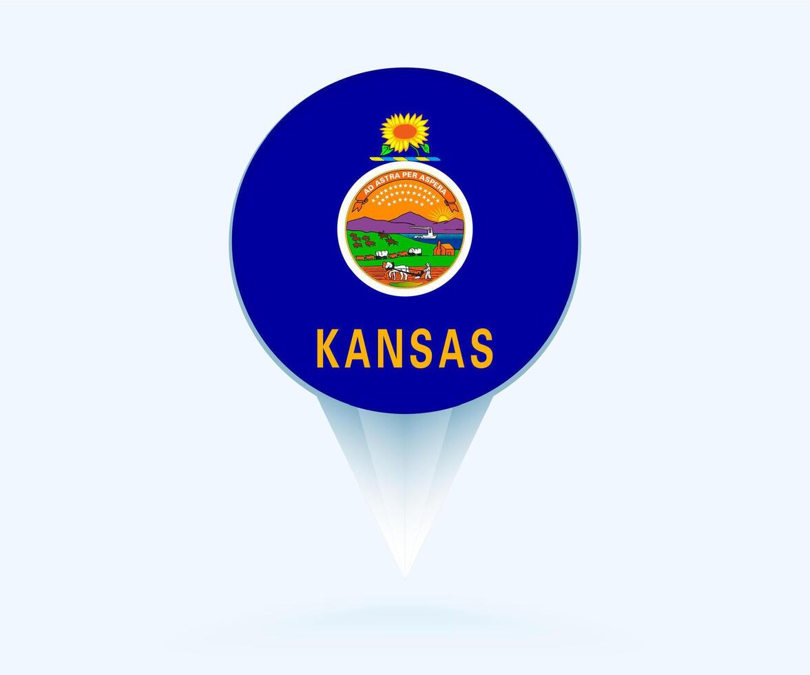 Map pointer with flag of Kansas. vector