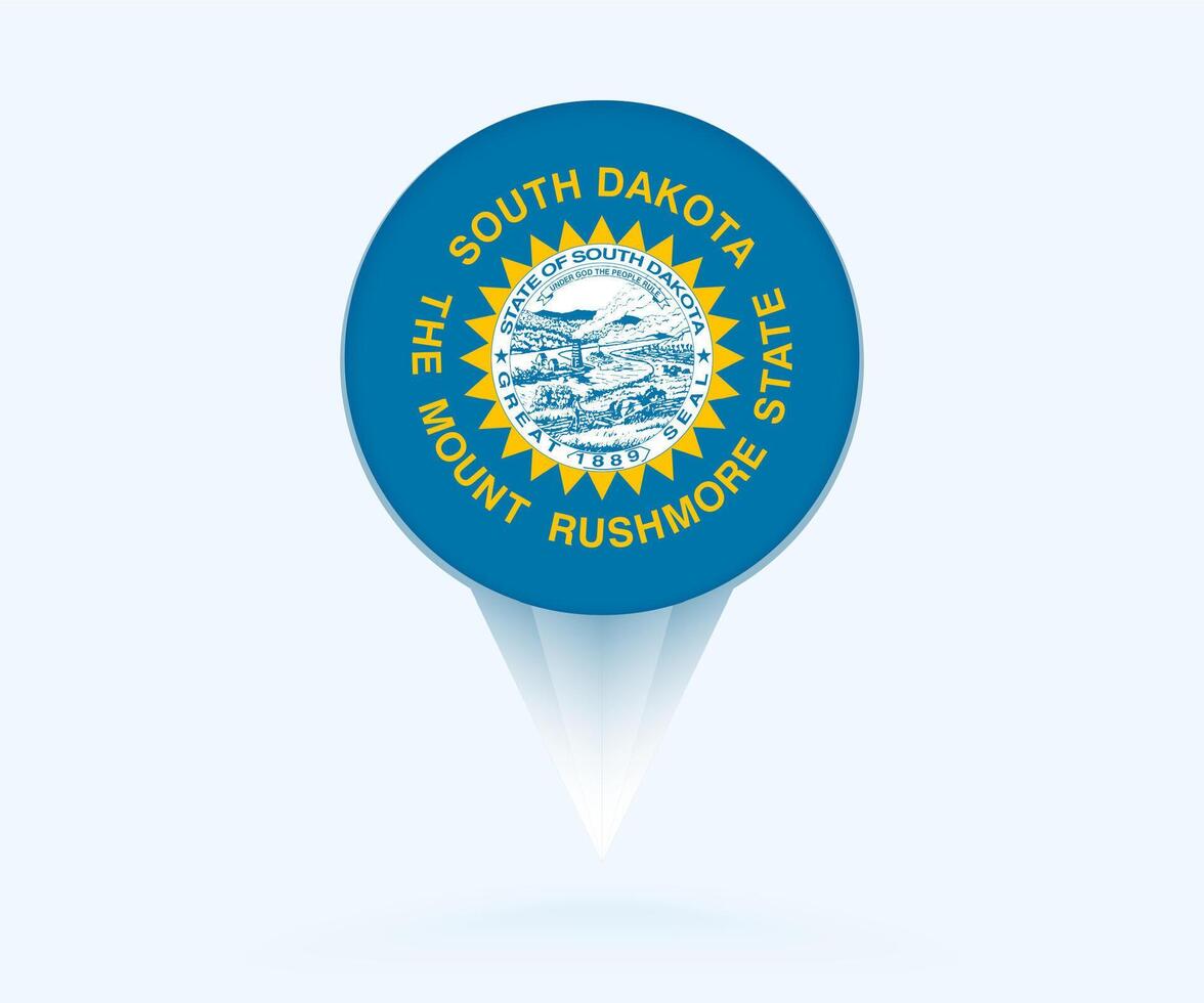 Map pointer with flag of South Dakota. vector