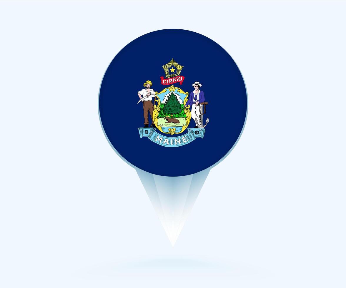 Map pointer with flag of Maine. vector