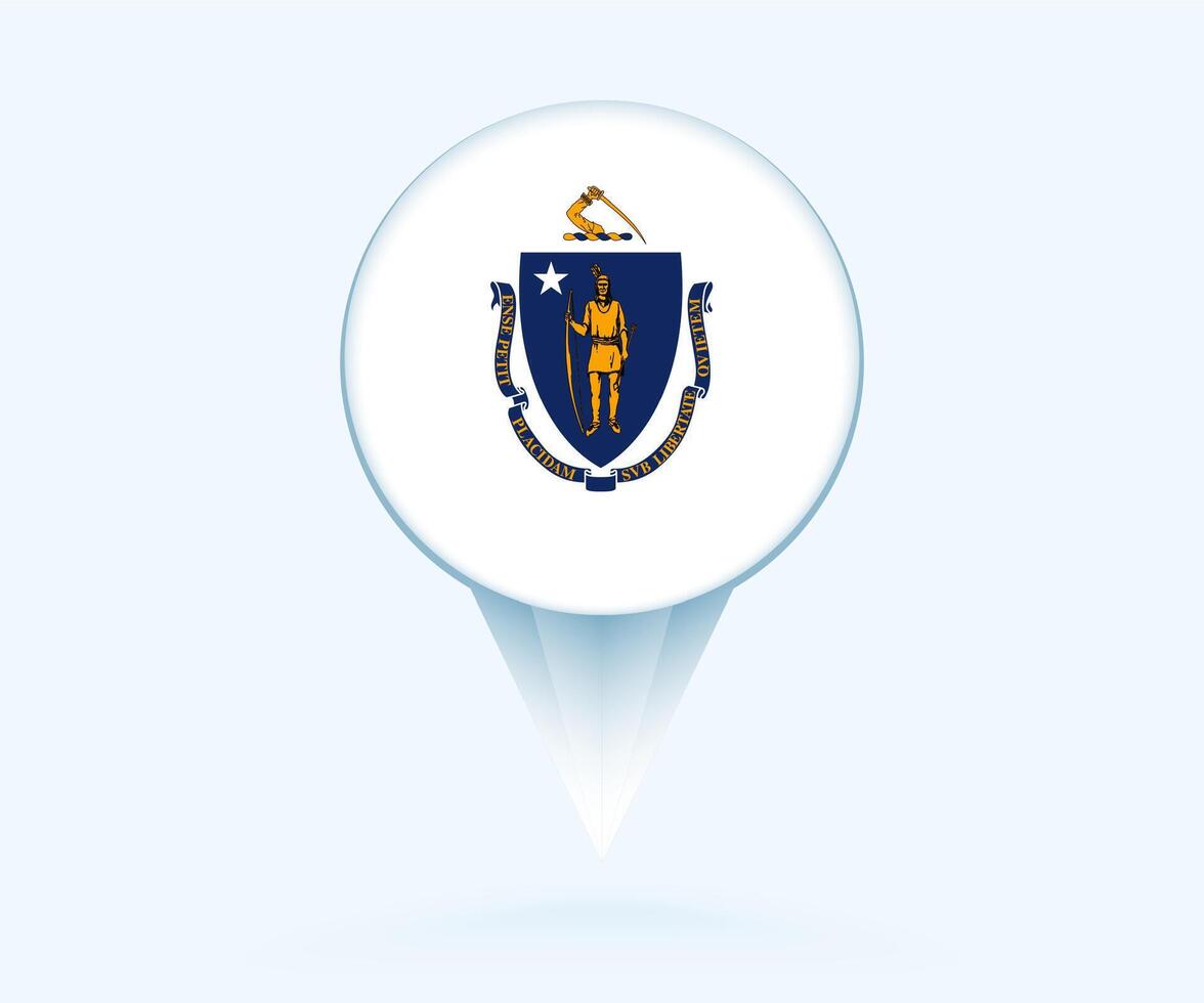 Map pointer with flag of Massachusetts. vector