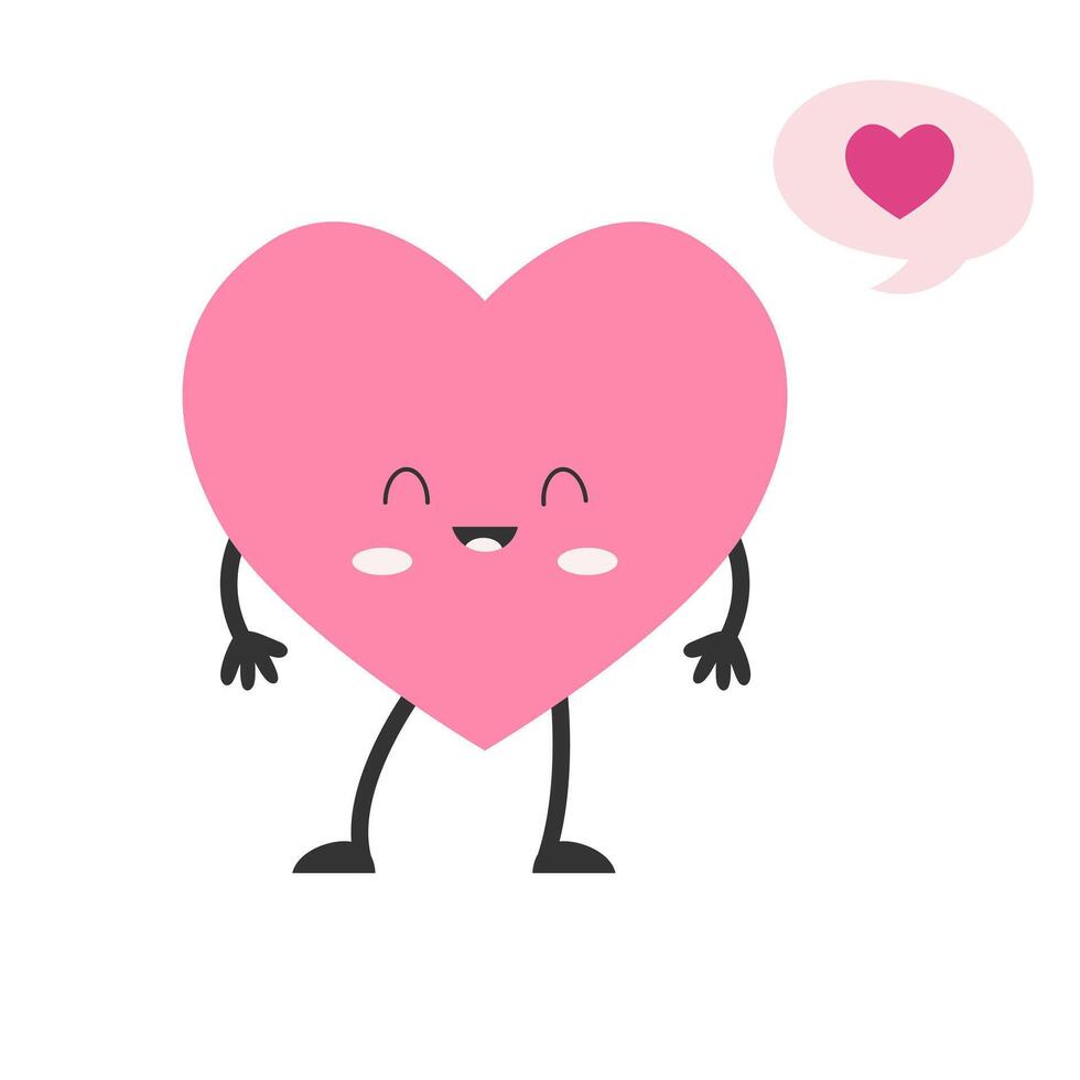 Cartoon heart character with face, hands and feet. Love symbol with thoughts of love . vector