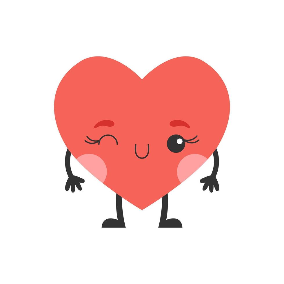 Cartoon heart character with face, hands and feet. Symbol of love. 7 vector