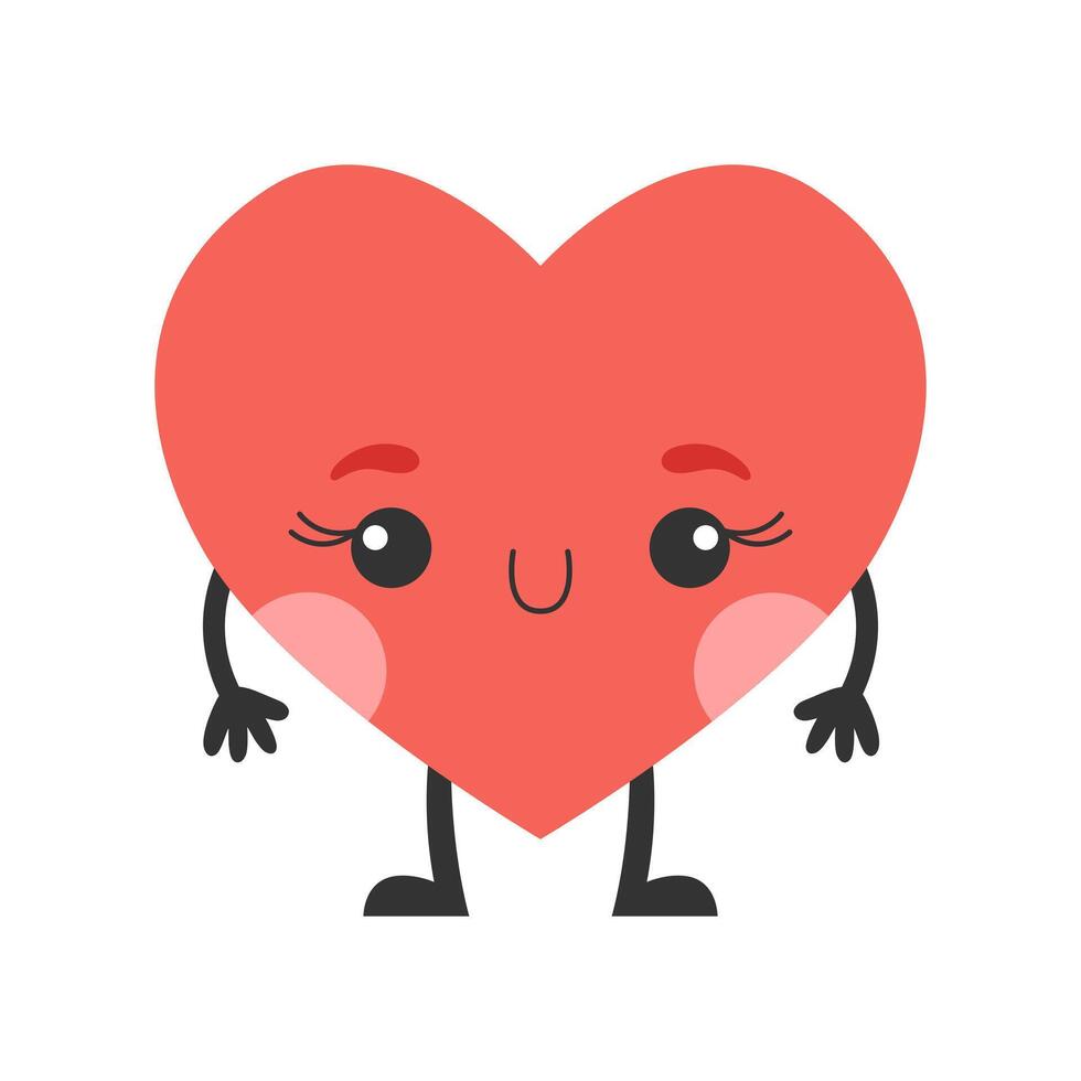 Cartoon heart character with face, hands and feet. Symbol of love. 1 vector