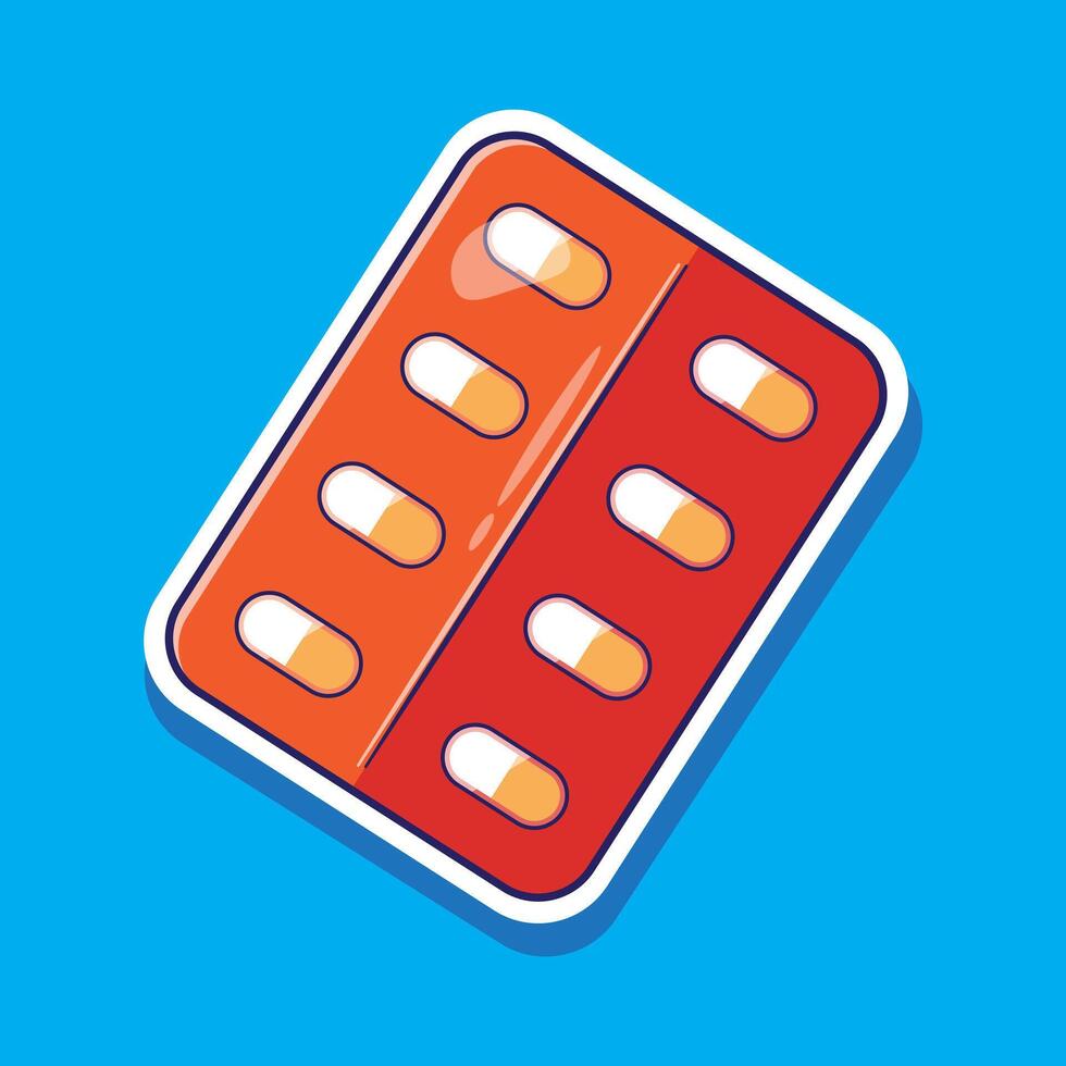Cute pills or capsule strip package illustration cartoon icon mascot symbol as a part medical theme vector