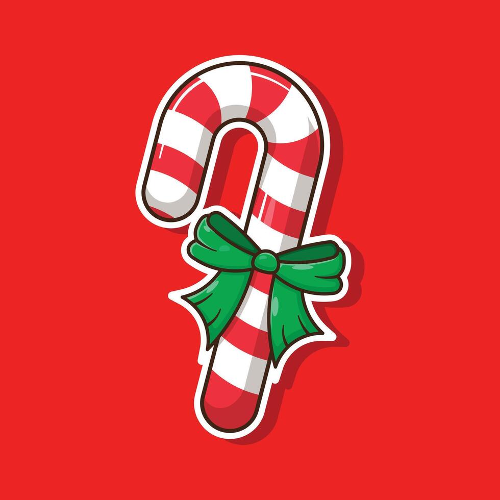 Cute candy cane stick illustration icon sticker christmas and winter element cartoon with flat style concept vector