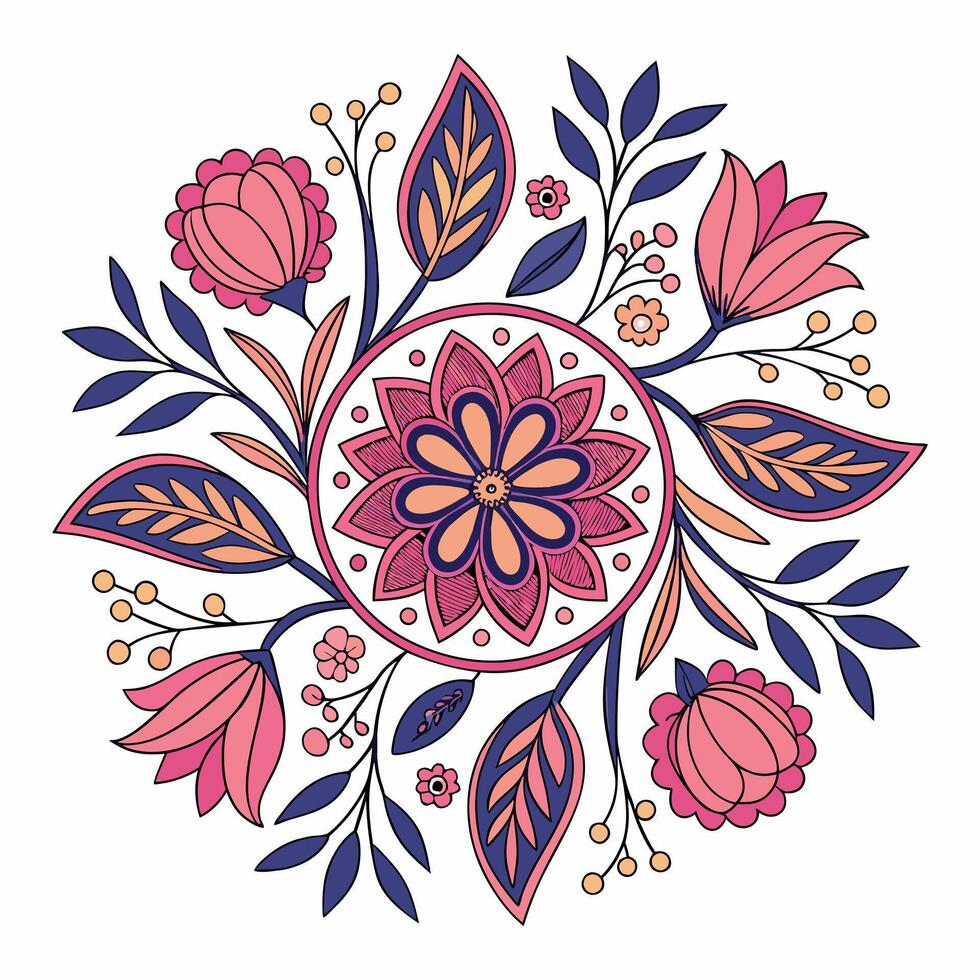 a circular design with flowers and leaves vector