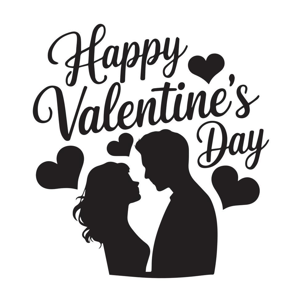 valentine's day silhouette silhouette of a couple with hearts and the text happy valentine vector