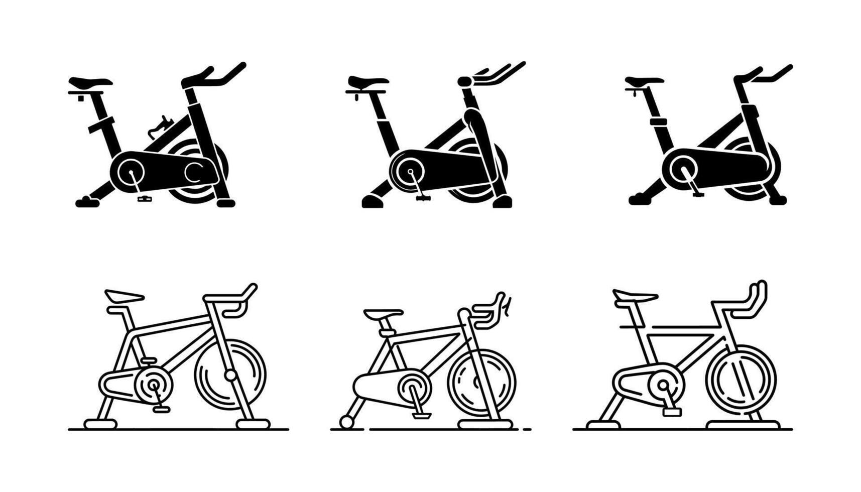 Vectors Illustration of Spinning Bikes in Solid and Outline Styles