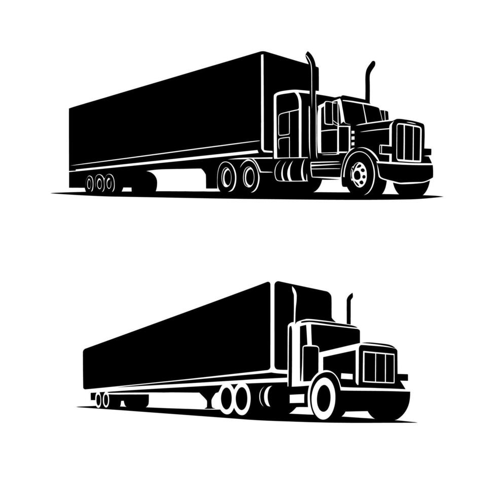 Stylish Tractor Trailer silhouette of a Logo Design for Company Branding. vector