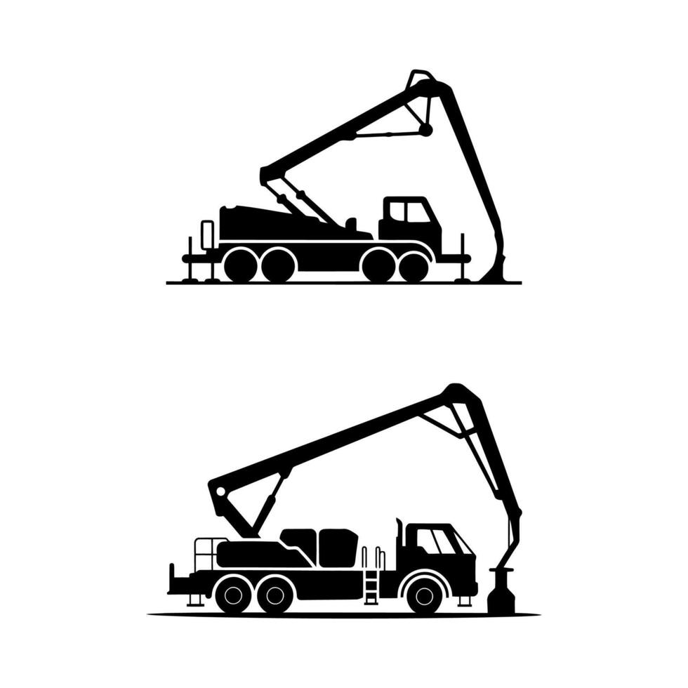Silhouette of a concrete pump truck for construction. vector