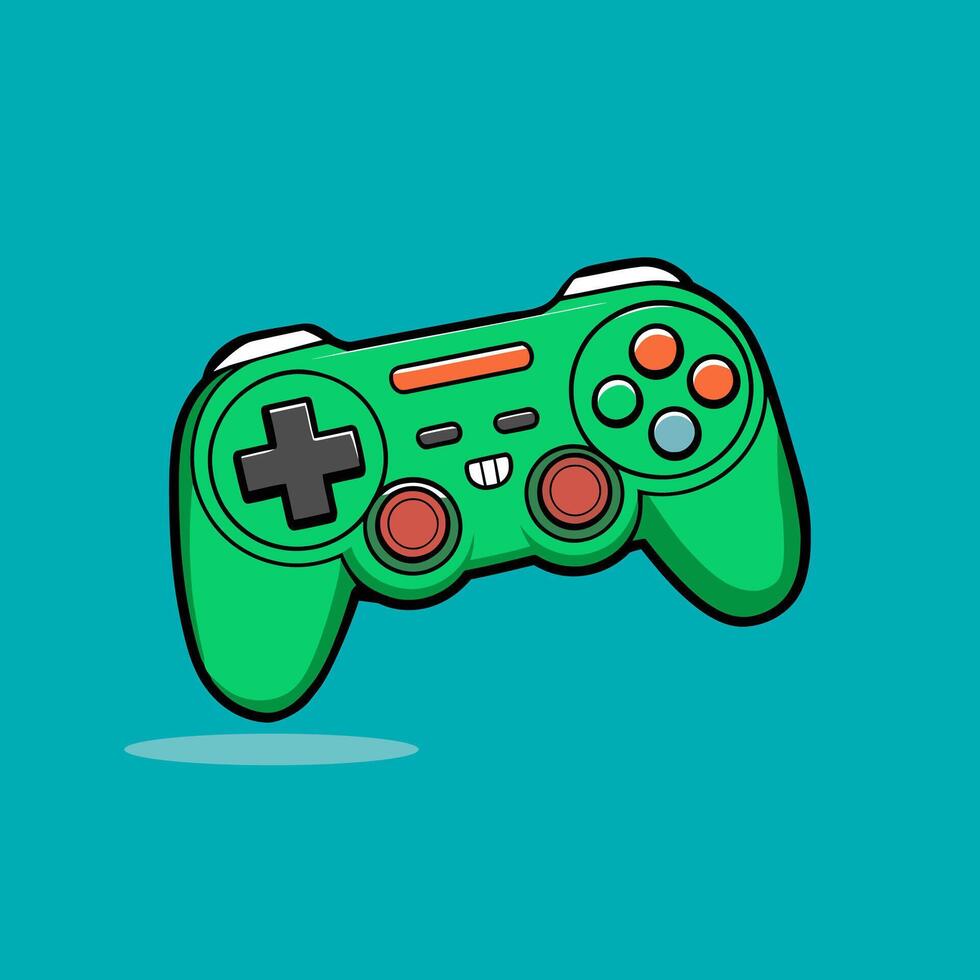 Cartoon Green Gaming Controller on Solid Background vector