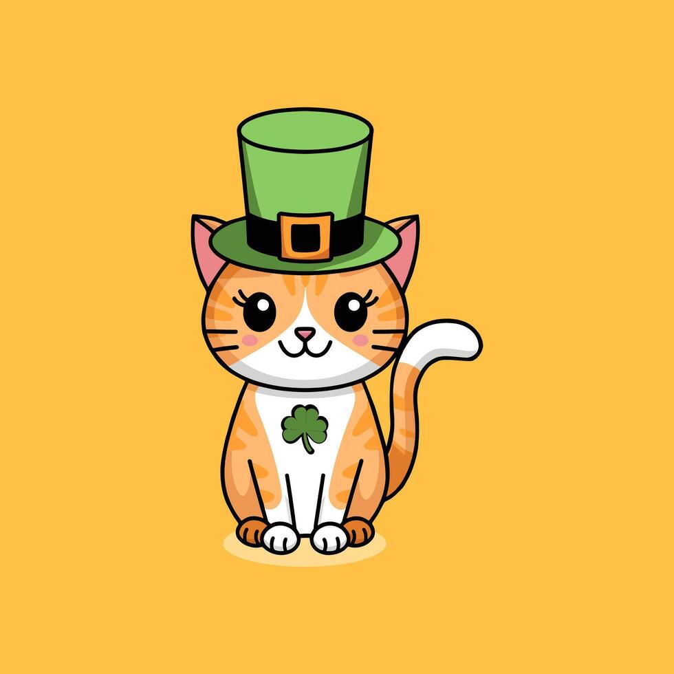Cute Cartoon Cat Wearing a Leprechaun Hat for St. Patrick's Day vector