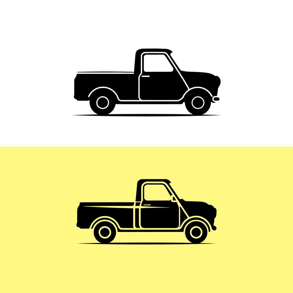 Simple Silhouette of a Mini Truck Isolated On Solid Background. vector