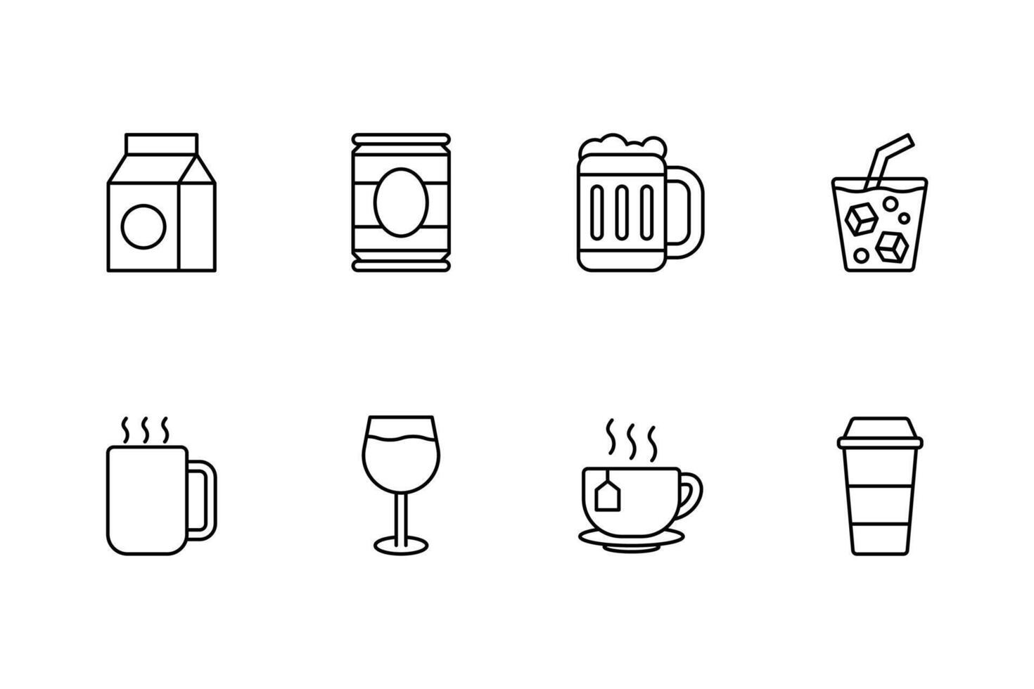 Beverage Line Icons Set Illustrations vector