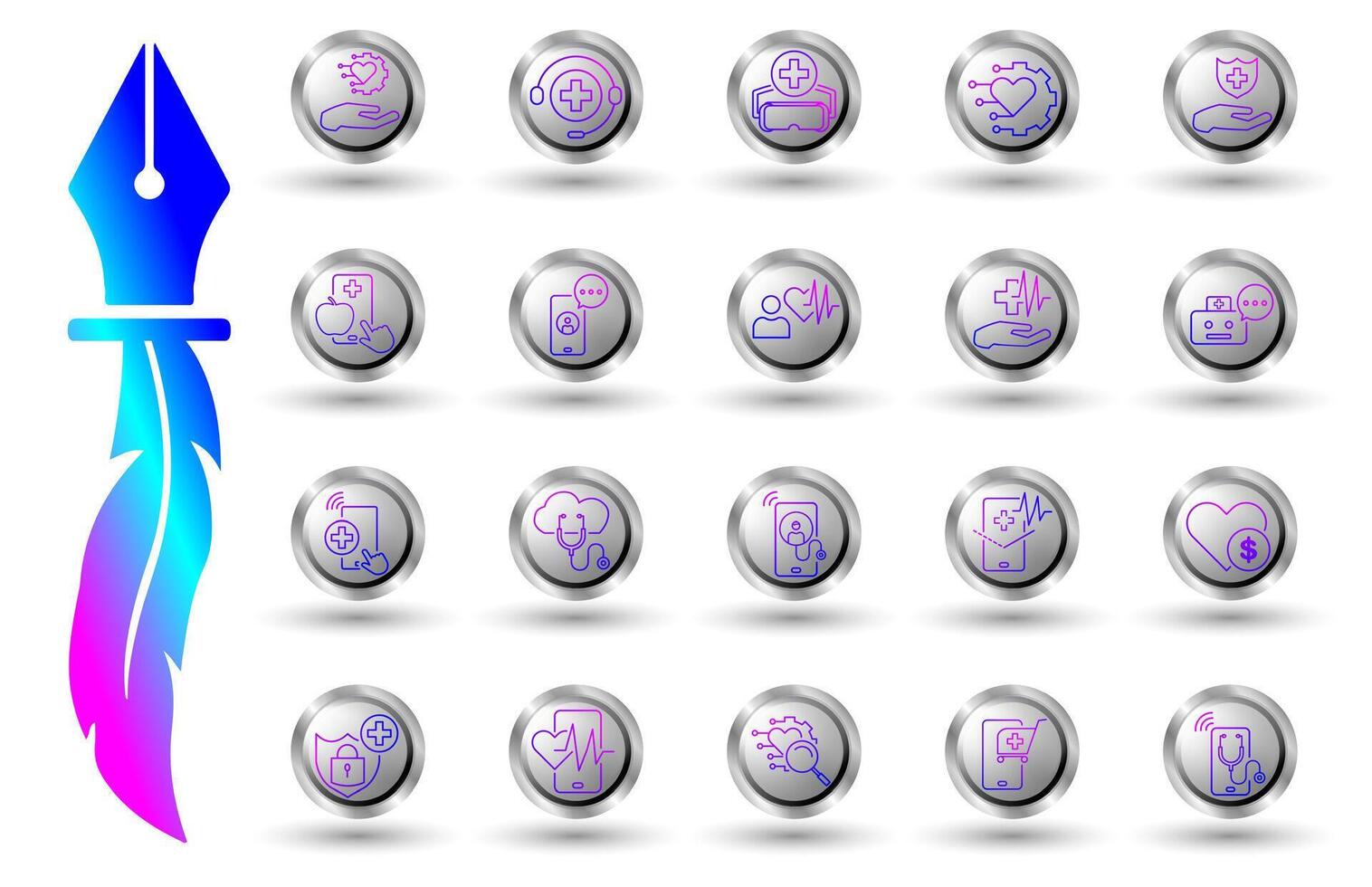 Health digitalization gradient line icon set. Button background and white isolated background, ideal for health apps, medical websites etc. vector