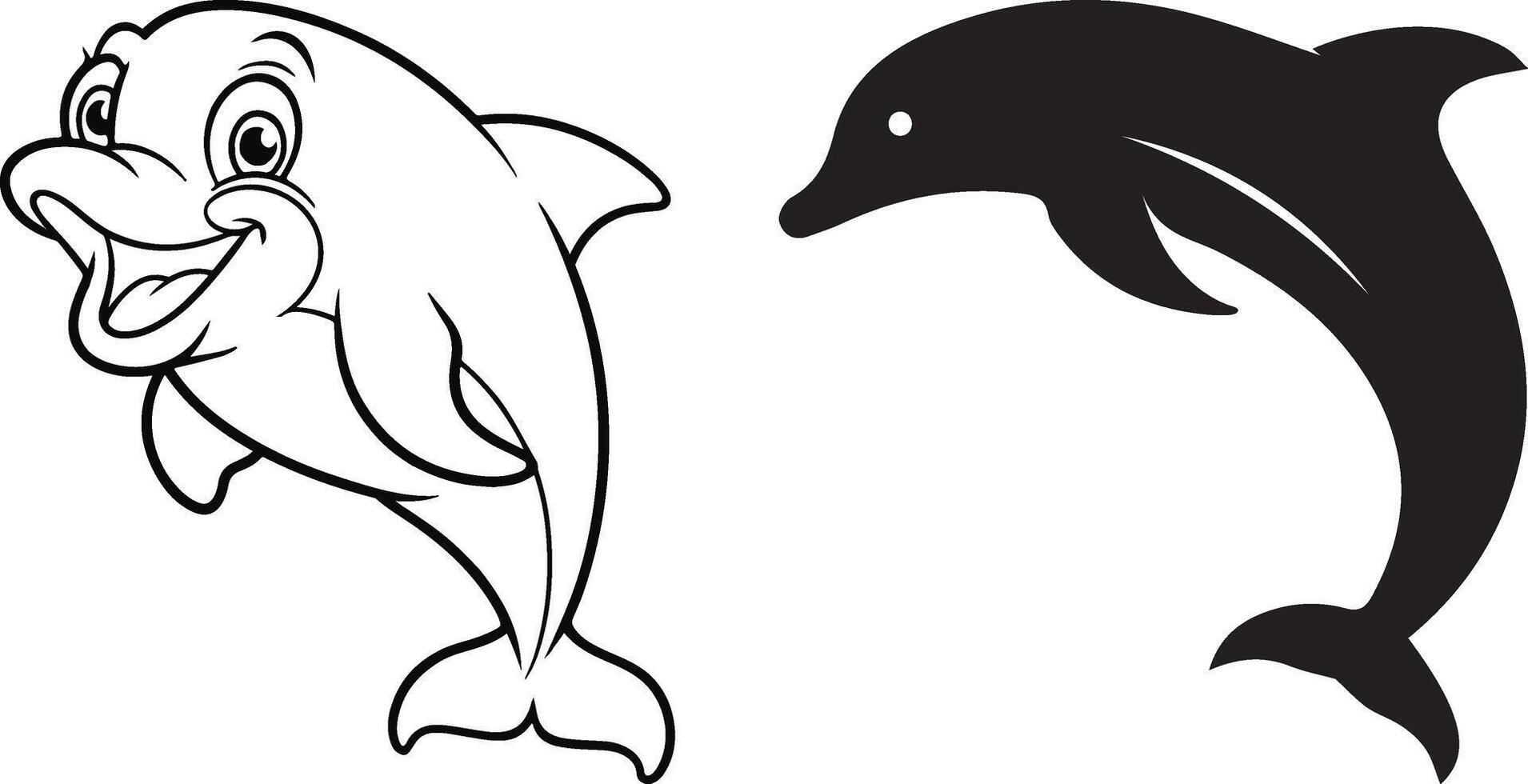 Dolphin art illustration, silhouette and line art. Ai generate vector