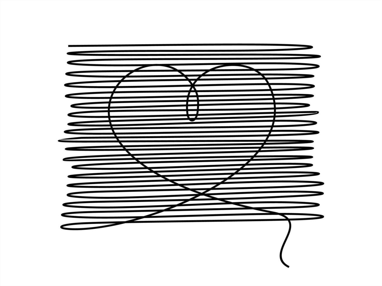 Single line hand sketching of heart shape. Artistic design of love symbol. vector