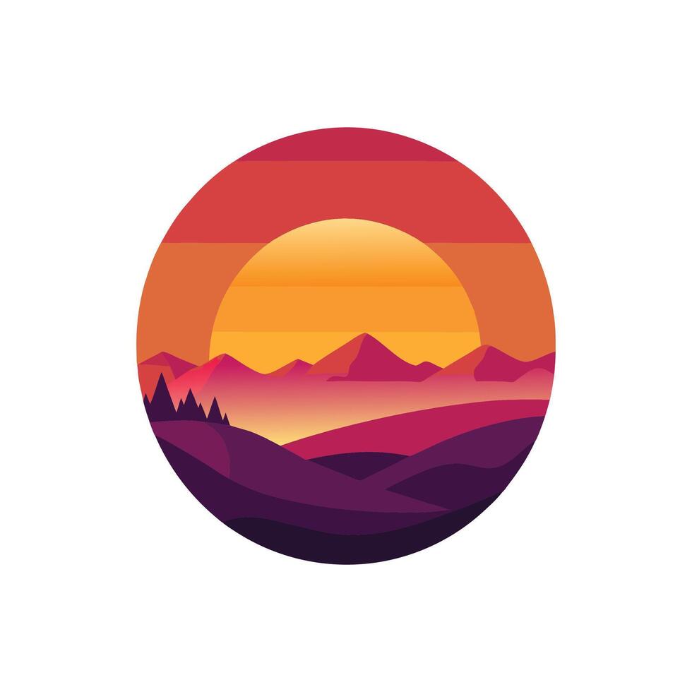 Golden Hour Sunset Illustration Design on White Background vector