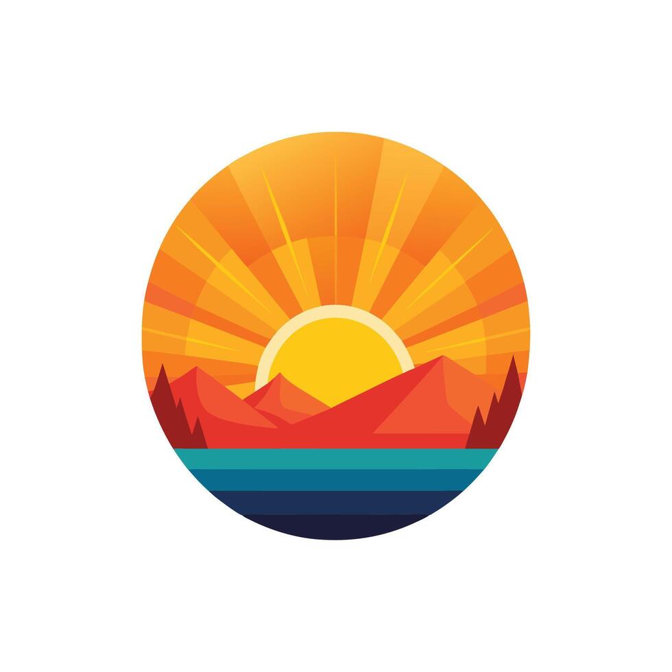 Peaceful Horizon Sunrise Illustration Design on White Background vector