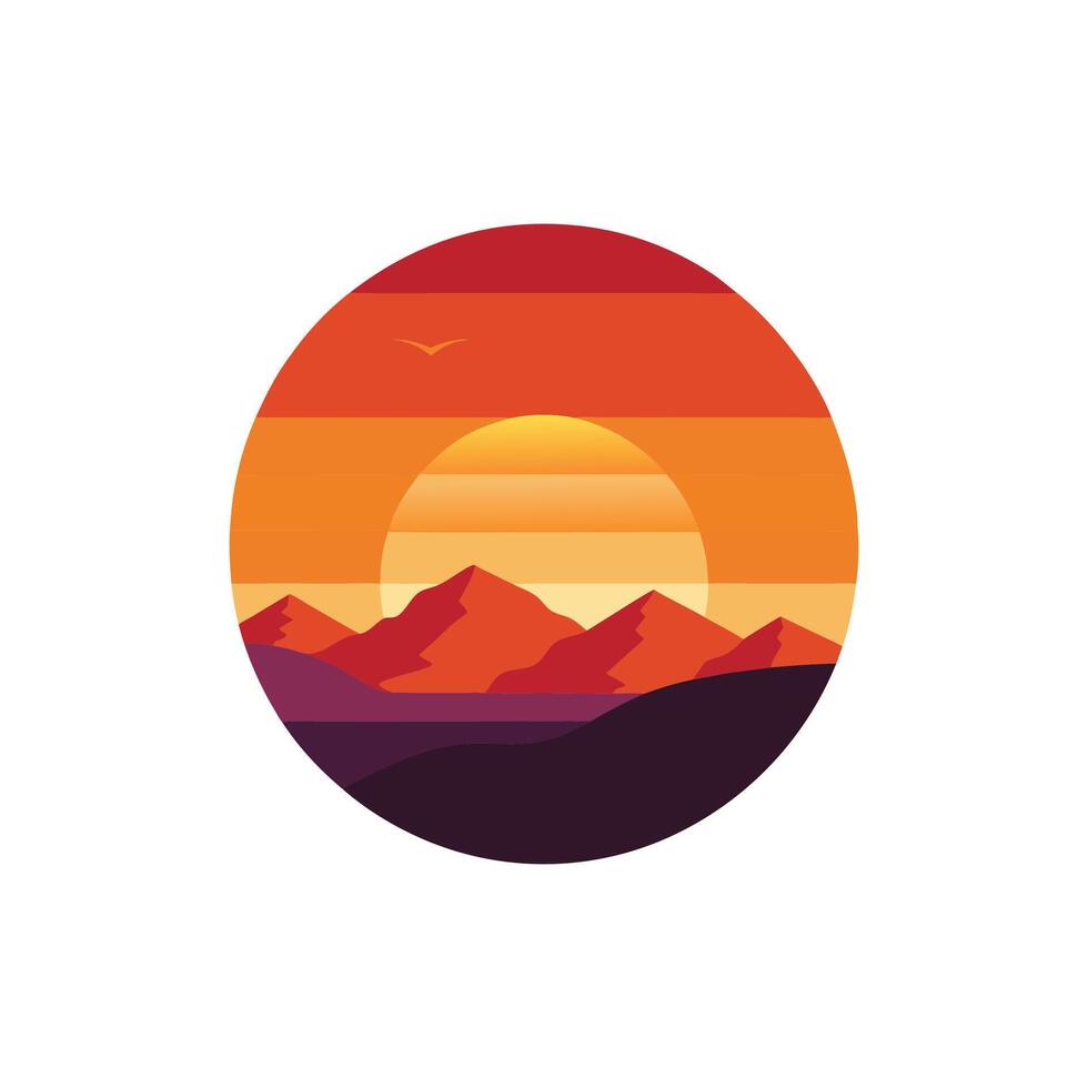 Serene Sunset Horizon Illustration Design on White Background vector