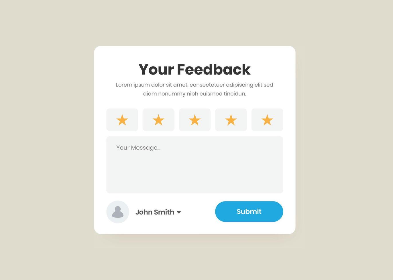 Client Feedback Form Design with Star Rating for Website Popup Card vector