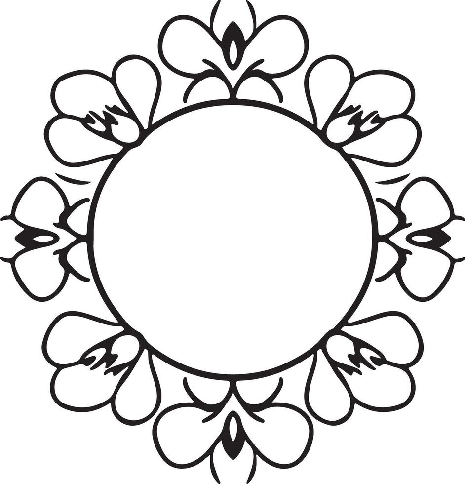 A flower design in a circle coloring page vector