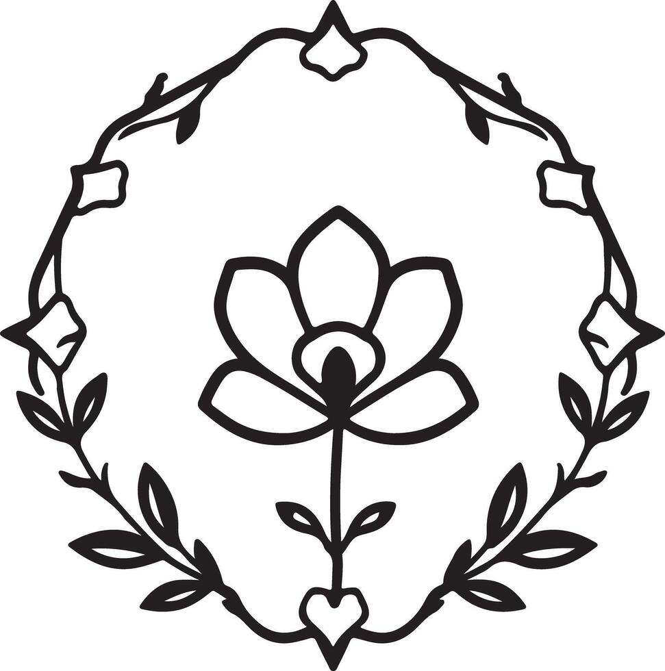 A flower in a wreath with leaves and hearts vector