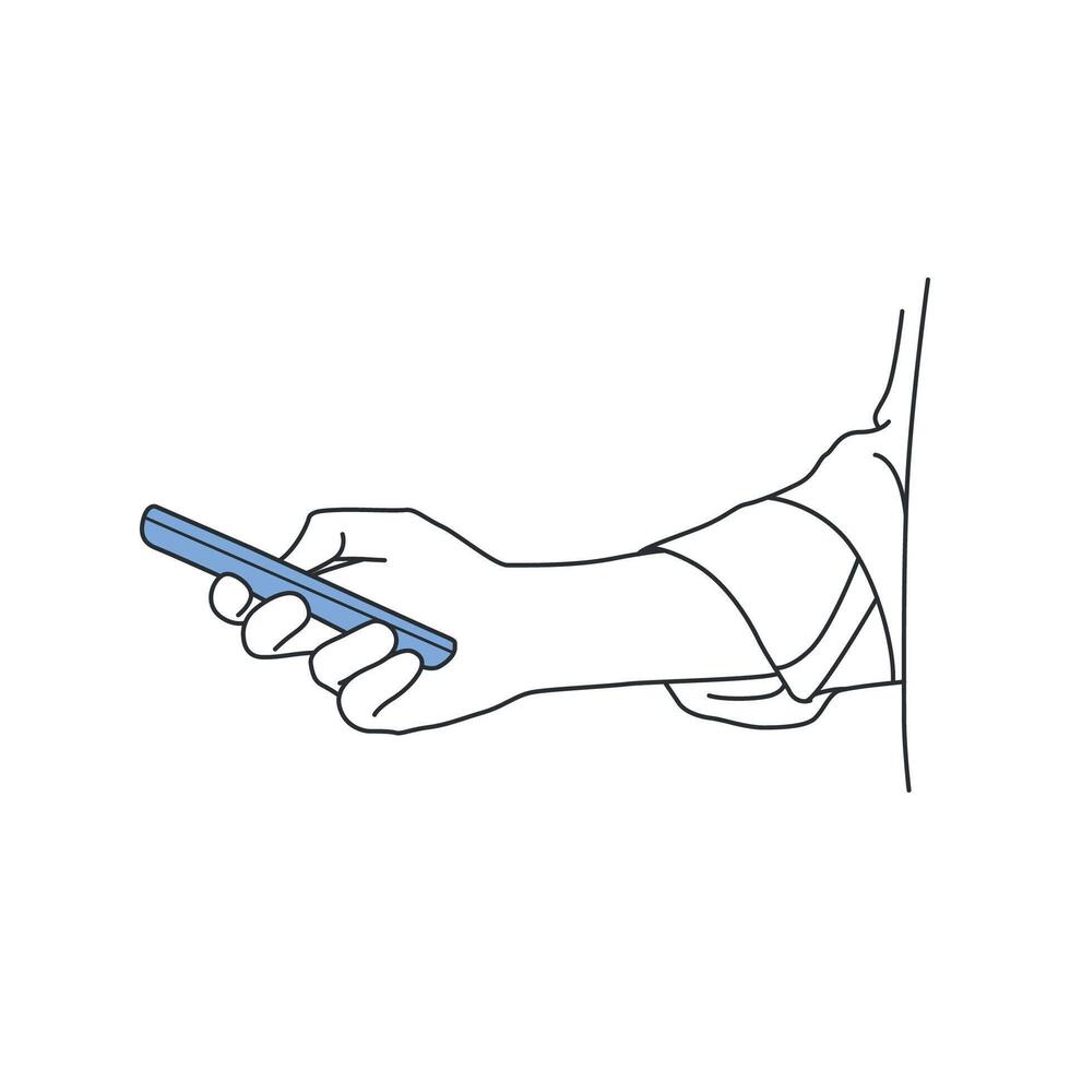 minimalist illustration of hand holding cellphone side view vector