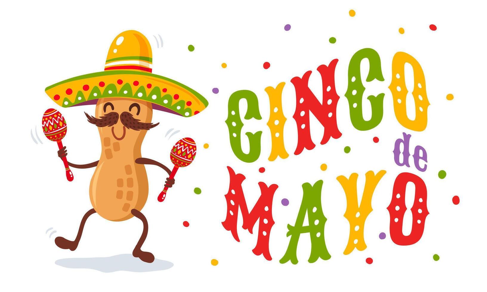 illustration of peanut in sombrero for Cinco de mayo festival. vector