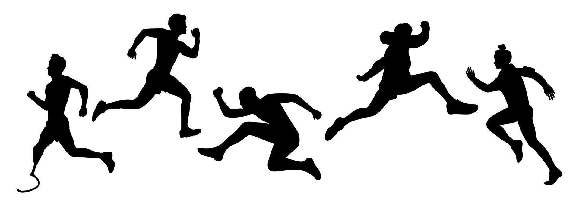 Silhouettes of Male and female athletes running. Healthy active lifestyle vector