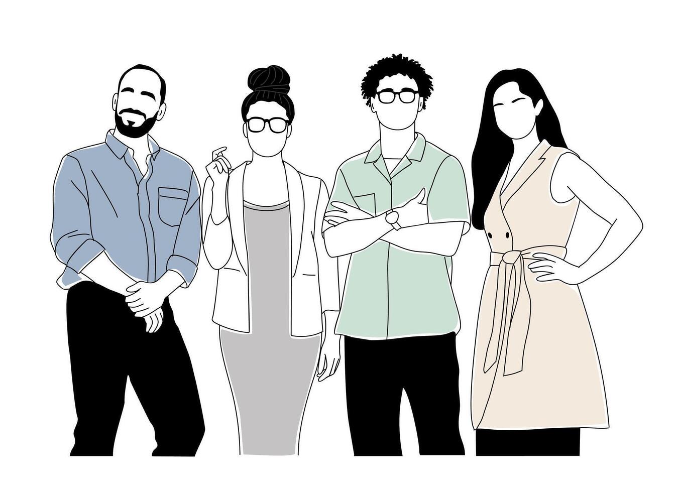 Business team, men and women standing together, supporting each other vector