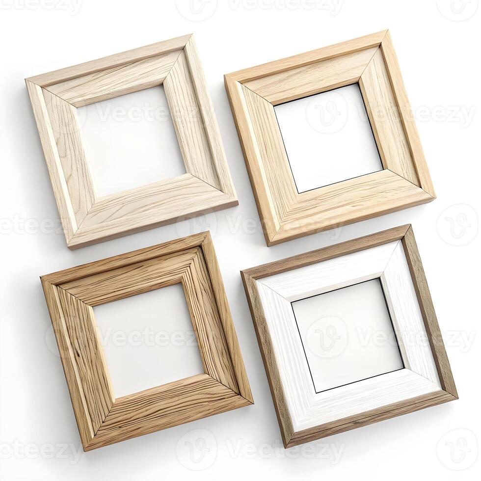 Four Wooden Picture Frames, Different Colors and Styles photo