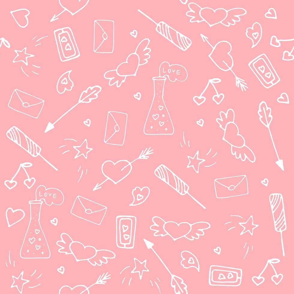 Romantic background with heart, letter, arrow,love poison, ice cream and star on pink background vector