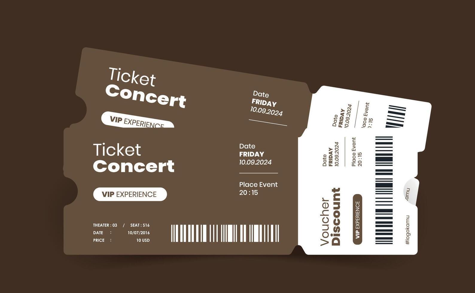 brown cinema ticket design, event ticket design for large events and promotions vector