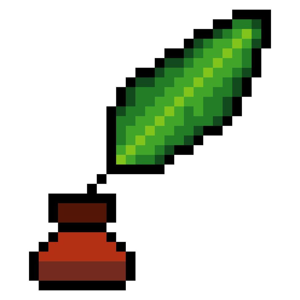 Quill pen and ink well in pixel art style vector