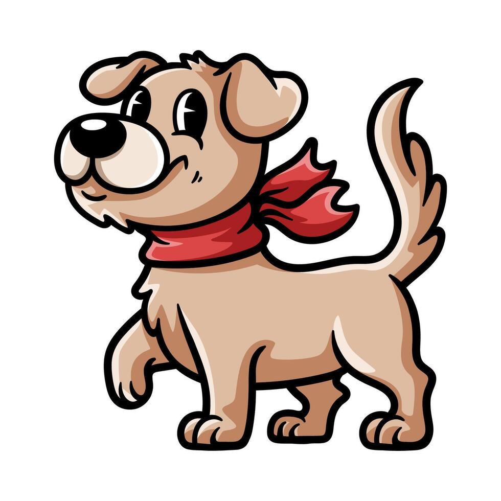 fun dog with cloth on the neck cartoon isolated colored drawing line art style sketch classic vintage design illustration vector