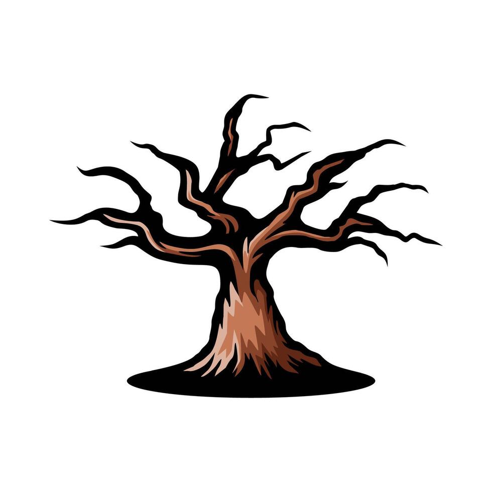 old dead tree isolated colored drawing line art style sketch classic vintage design illustration vector